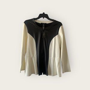 New Ashley Stewart Faux Leather Zip Up Peplum Top Shirt Tunic 18/20